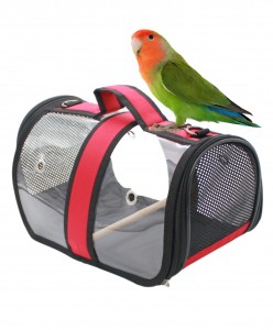 Kuş Taşıma Çantası Kuş Kafesi Tünekli Çanta Flybag Kırmızı